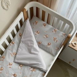 Set lenjerie de schimb pentru patut bebe 3 piese Mix ursulet gri